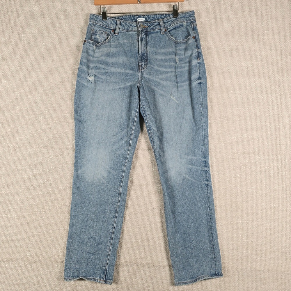 Old Navy Womens High Rise Straight Leg Distressed Light Wash Denim Jeans Size 10